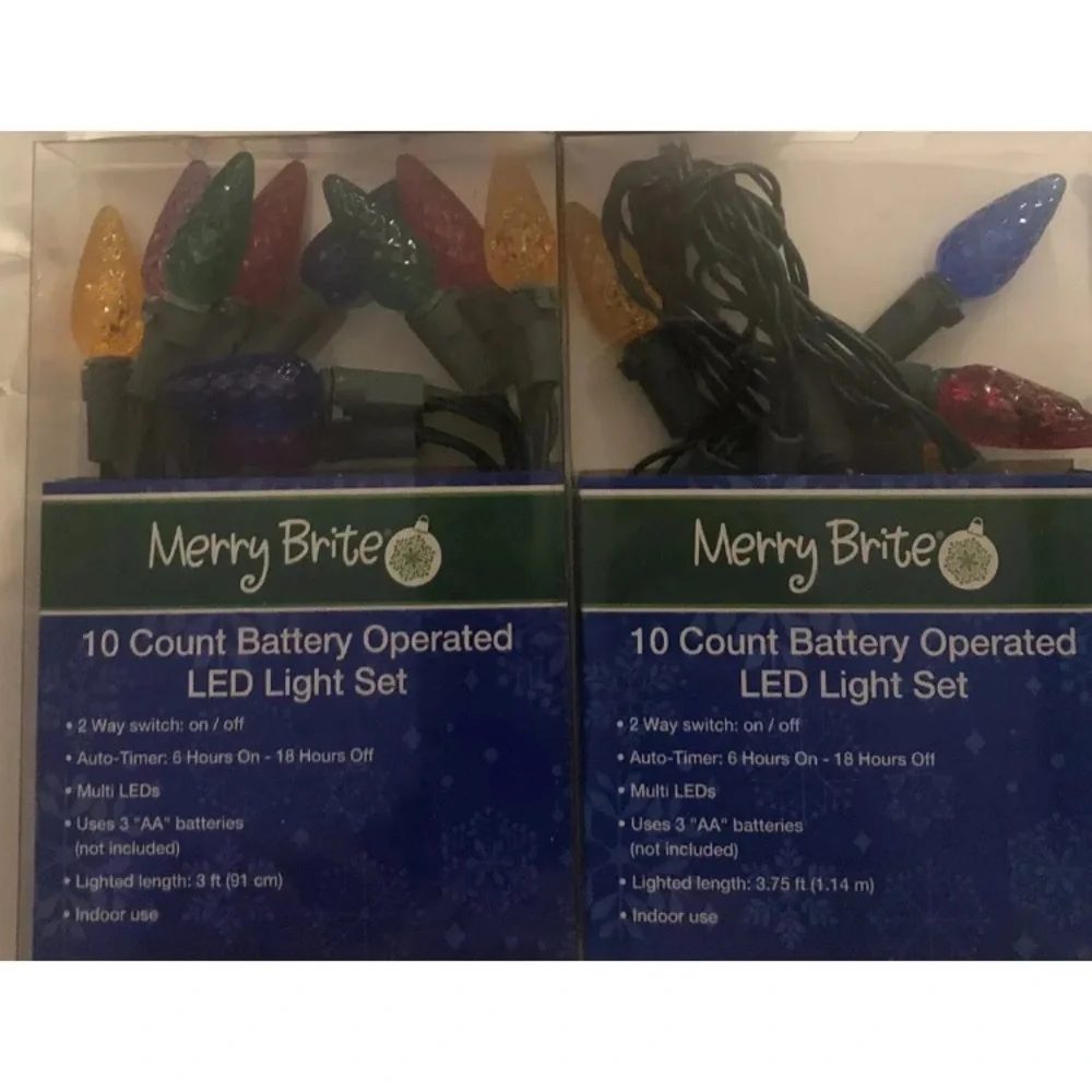 Merry Brite 10ct Battery LED Holiday Light Set 3 Ft Multi Color Lot Of 2 Faceted